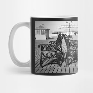 Bench seating on Cromer pier Mug